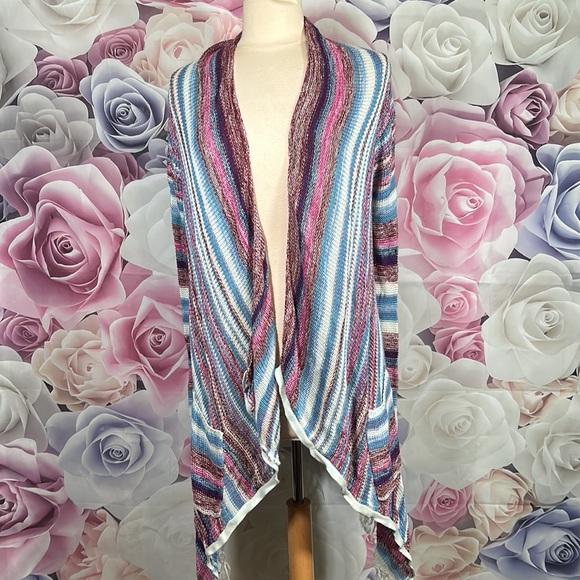 Billabong Loosen Up Cardigan Fringe Sweater Skylight Size M purple ~ Grannycore - Picture 2 of 10